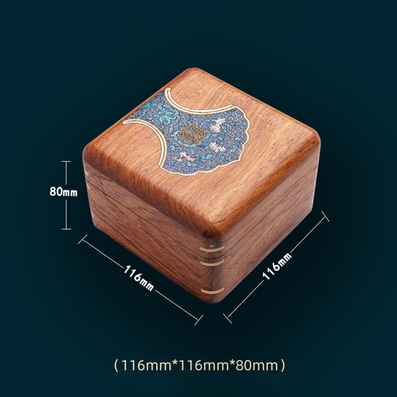 Coffret à bijoux en palissandre avec motif floral et feuilles antiques - Rangement fait main