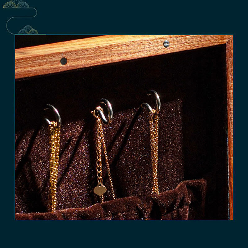 Coffret à bijoux en palissandre avec motif floral et feuilles antiques - Rangement fait main