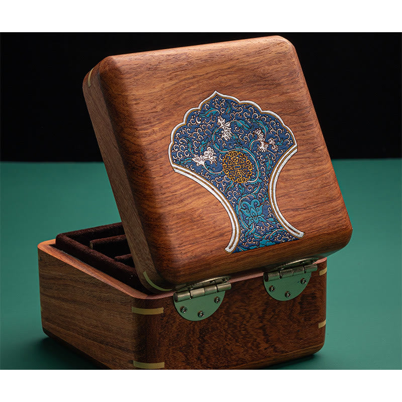 Coffret à bijoux en palissandre avec motif floral et feuilles antiques - Rangement fait main