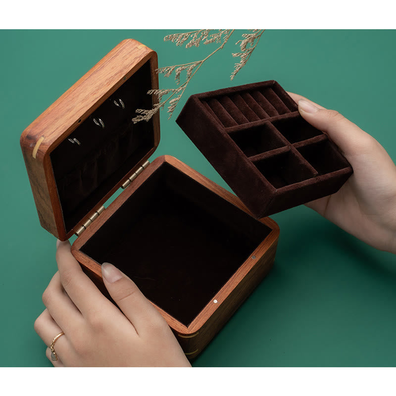 Coffret à bijoux en palissandre avec motif floral et feuilles antiques - Rangement fait main