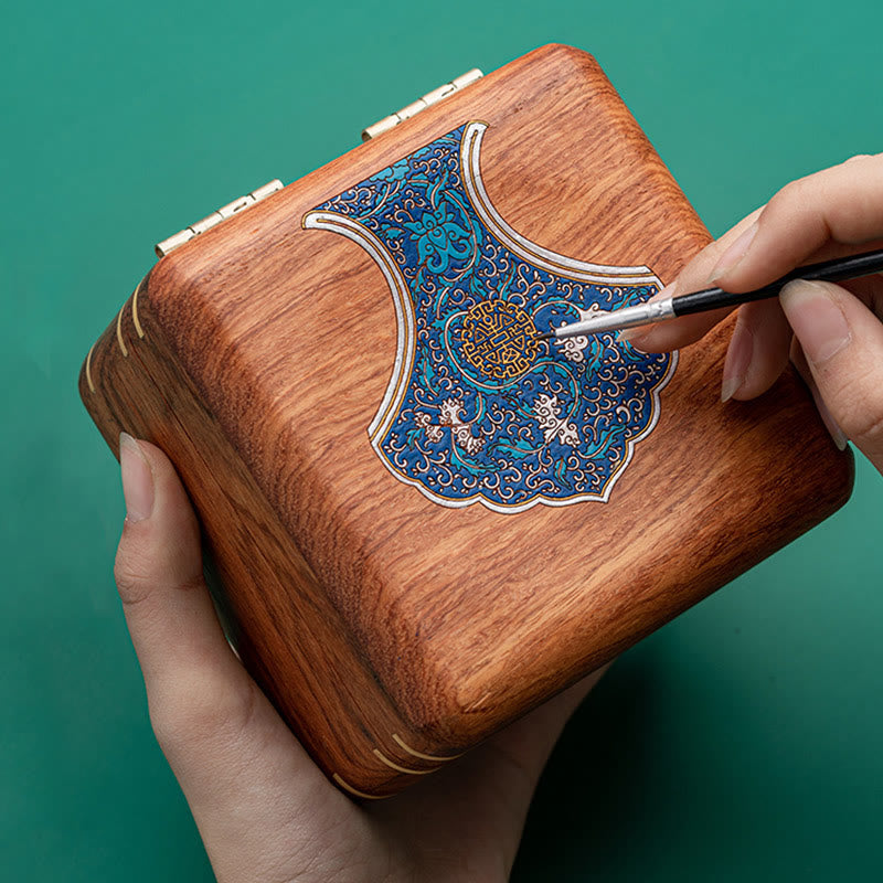 Coffret à bijoux en palissandre avec motif floral et feuilles antiques - Rangement fait main
