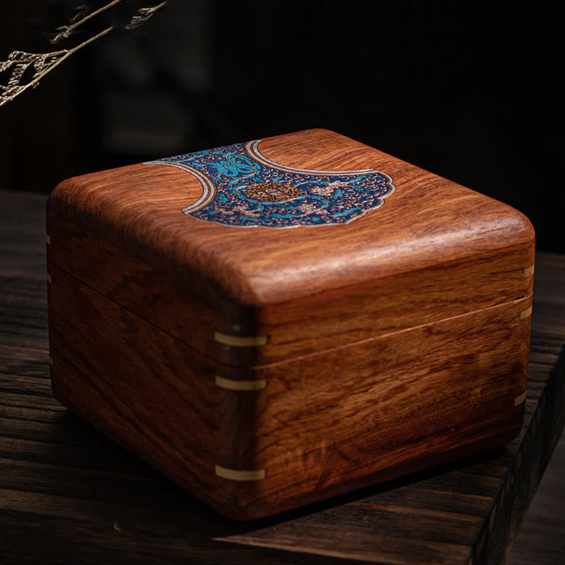 Coffret à bijoux en palissandre avec motif floral et feuilles antiques - Rangement fait main
