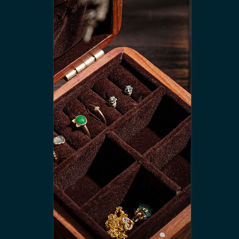 Coffret à bijoux en palissandre avec motif floral et feuilles antiques - Rangement fait main