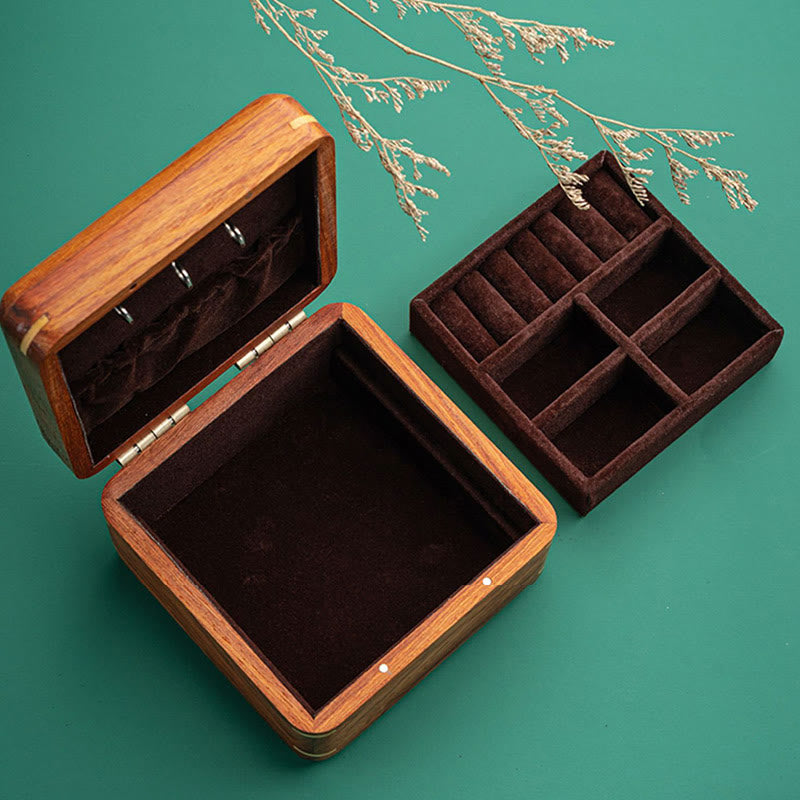 Coffret à bijoux en palissandre avec motif floral et feuilles antiques - Rangement fait main
