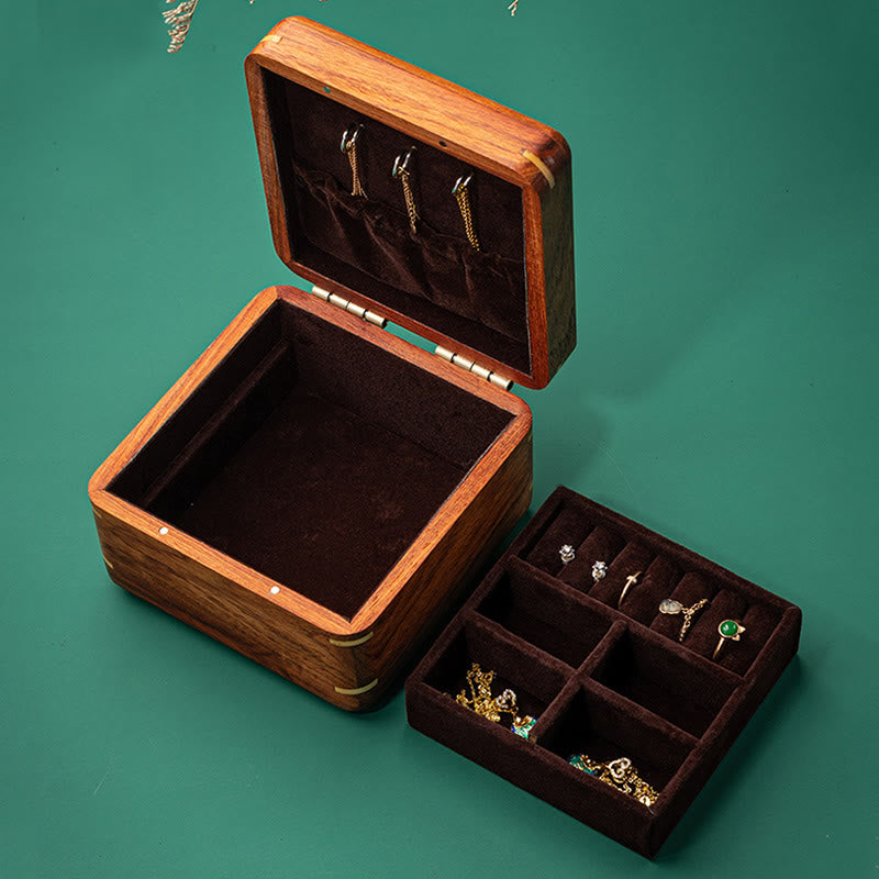 Coffret à bijoux en palissandre avec motif floral et feuilles antiques - Rangement fait main