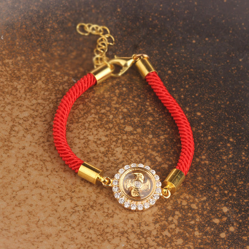 Bracelet Feng Shui en cuivre avec moulin à vent rotatif et fil rouge pour la protection