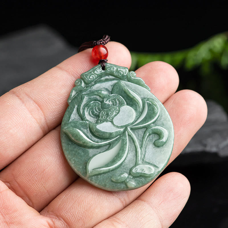 Collier rond en jade et lotus | Talisman d'abondance et de prospérité