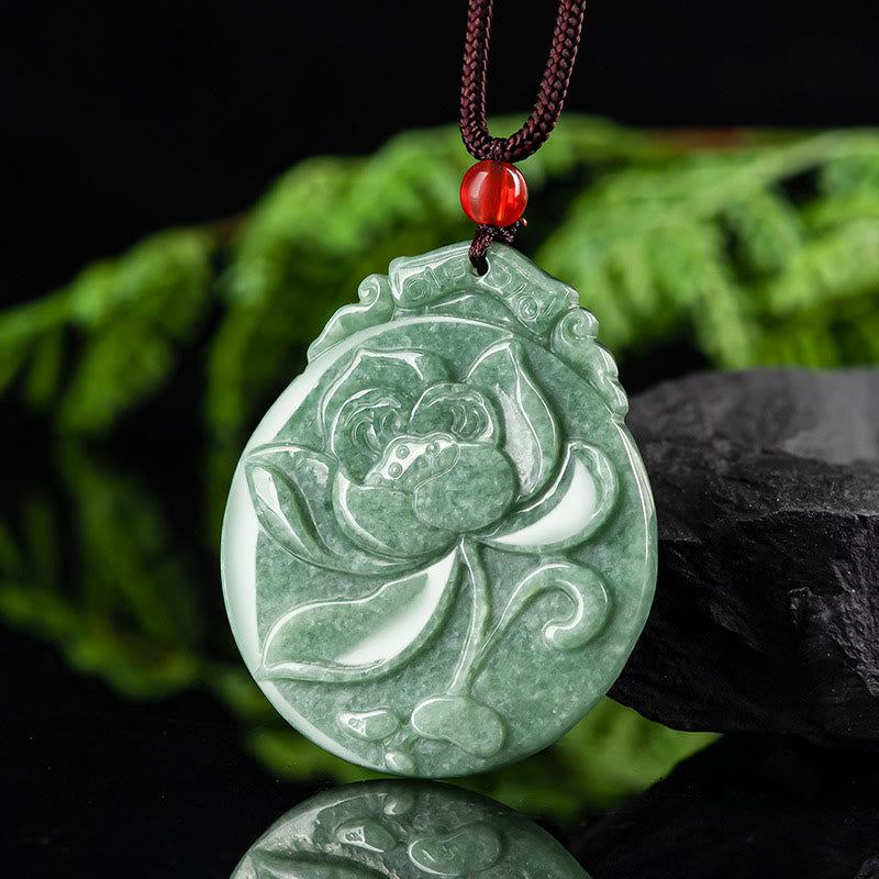 Collier rond en jade et lotus | Talisman d'abondance et de prospérité