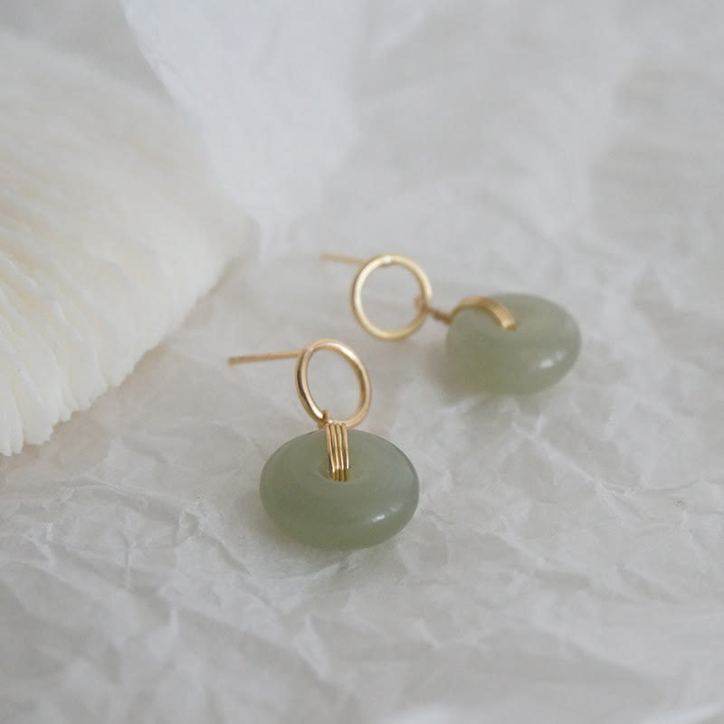 Boucles d'oreilles pendantes rondes en jade avec boucle de paix pour la prospérité