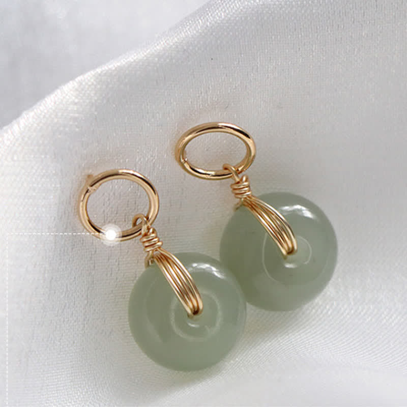 Boucles d'oreilles pendantes rondes en jade avec boucle de paix pour la prospérité