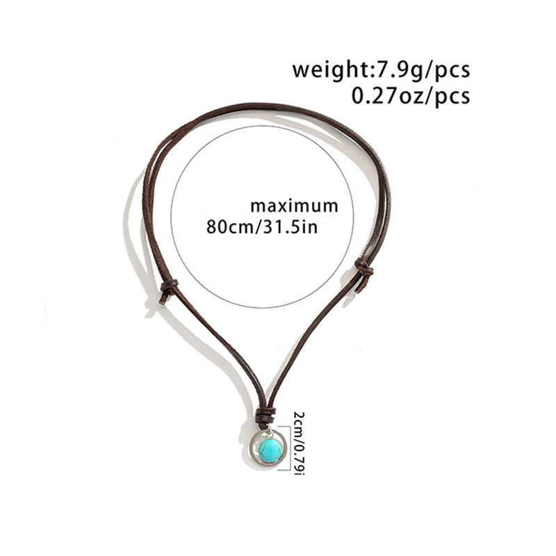 Collier pendentif rond turquoise avec symbole de force de protection