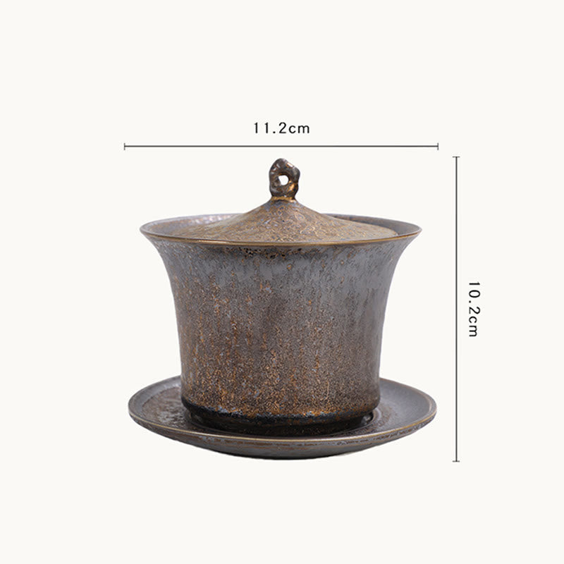 Tasse à thé Gaiwan en céramique émaillée rouille 230 ml pour rituels de pleine conscience