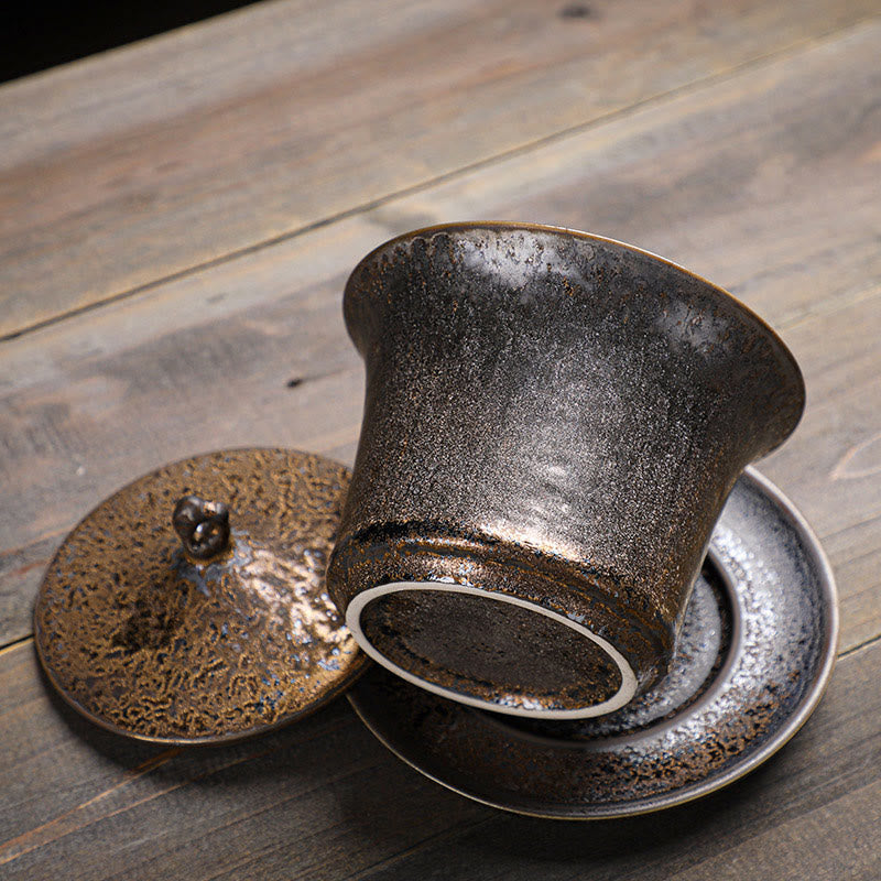 Tasse à thé Gaiwan en céramique émaillée rouille 230 ml pour rituels de pleine conscience
