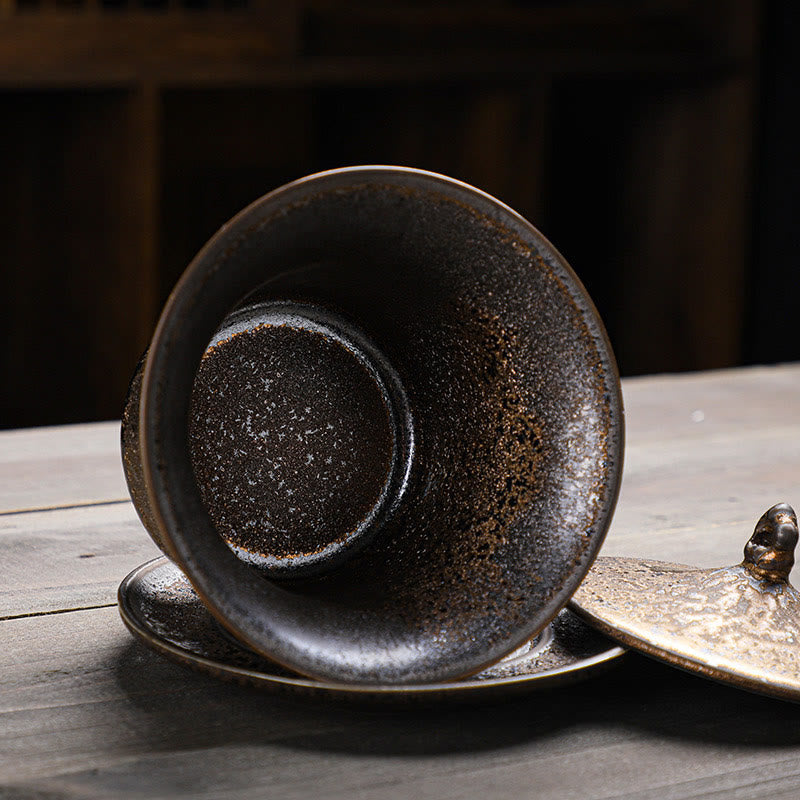 Tasse à thé Gaiwan en céramique émaillée rouille 230 ml pour rituels de pleine conscience