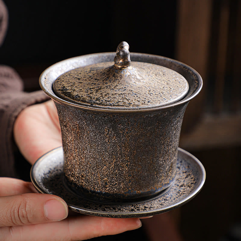 Tasse à thé Gaiwan en céramique émaillée rouille 230 ml pour rituels de pleine conscience