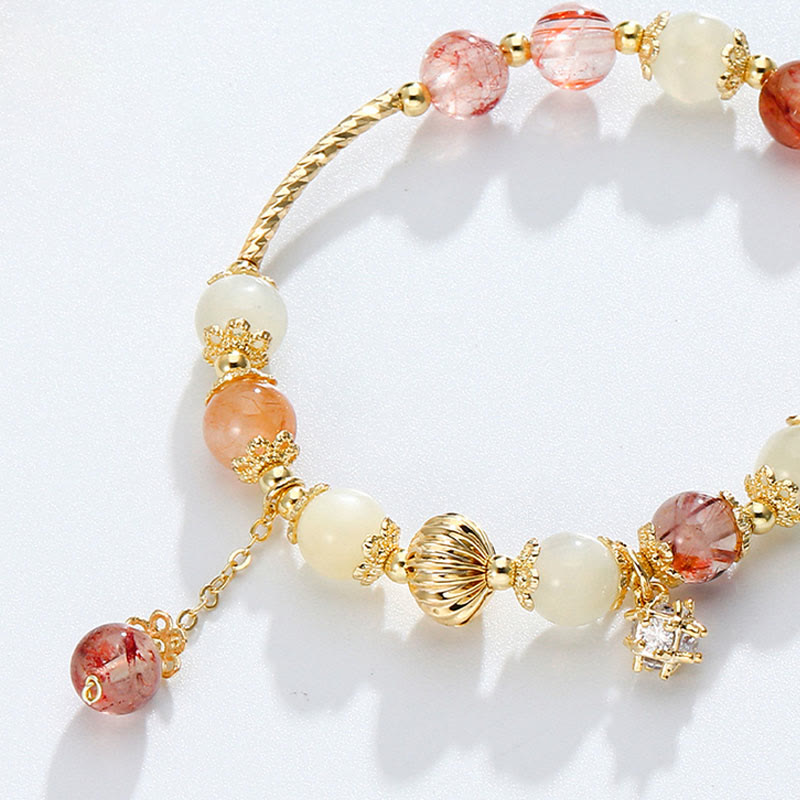 Bracelet de bon augure en quartz rutile, perles de 7 mm