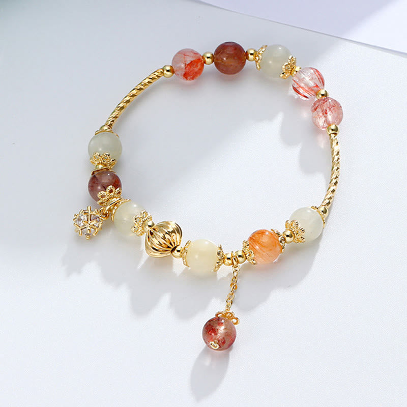 Bracelet de bon augure en quartz rutile, perles de 7 mm