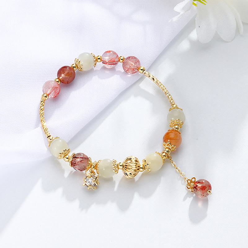 Bracelet de bon augure en quartz rutile, perles de 7 mm