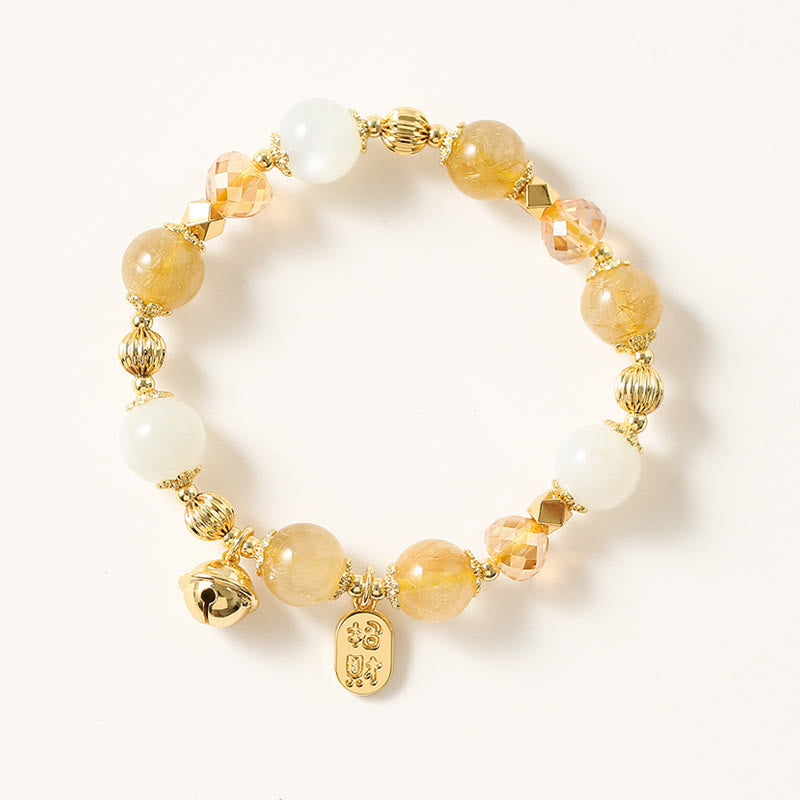 Bracelet spirituel en quartz rutile et pierre de lune pour le courage et la richesse