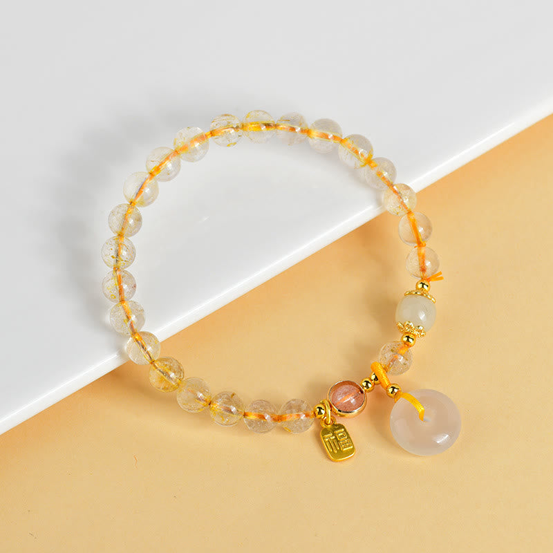 Bracelet de richesse avec boucle de paix en quartz rutile 14-16 cm