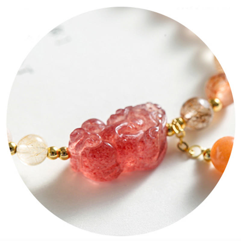 Bracelet de richesse Pixiu en quartz rutile et quartz fraise
