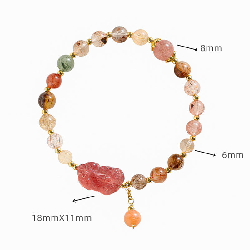 Bracelet de richesse Pixiu en quartz rutile et quartz fraise
