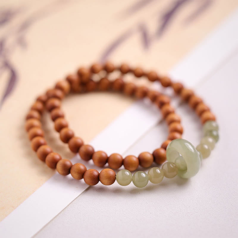 Bracelet de protection double tour en bois de santal et jade Hetian