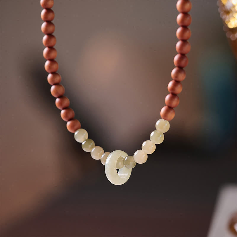 Bracelet de protection double tour en bois de santal et jade Hetian