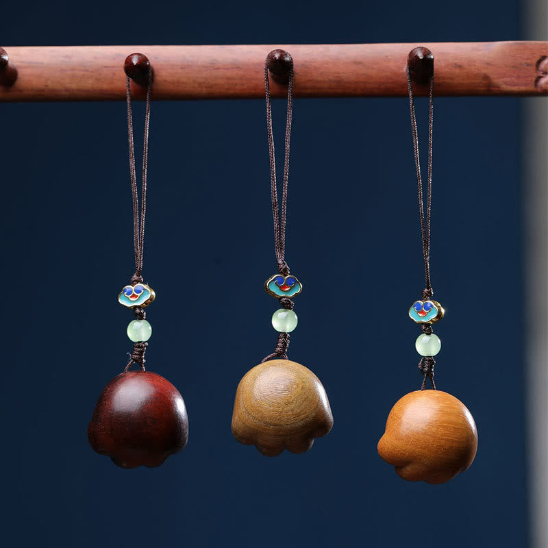 Pendentif de protection en bois de santal pour téléphone avec breloque en forme de patte de chat porte-bonheur