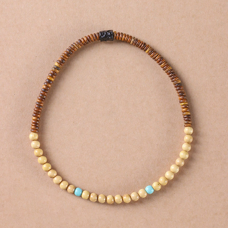 Bracelet de protection double tour en bois de santal turquoise 6 mm