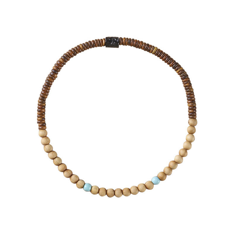 Bracelet de protection double tour en bois de santal turquoise 6 mm