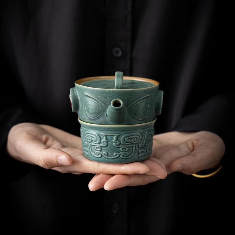 Service à thé chinois en céramique Sanxingdui | Cadeau Kung Fu