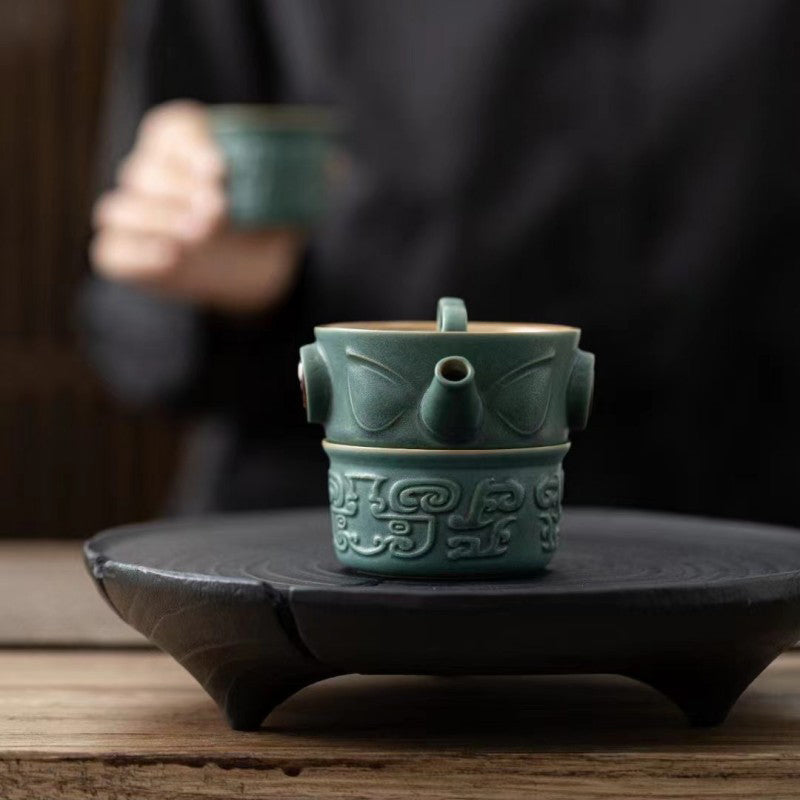 Service à thé chinois en céramique Sanxingdui | Cadeau Kung Fu