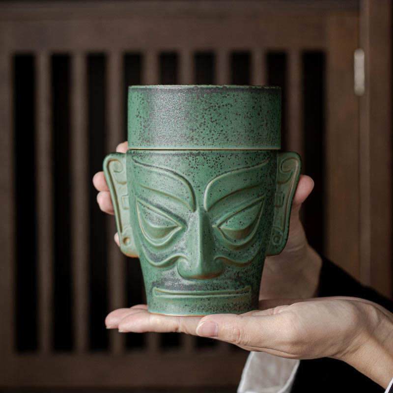 Brûleur d'encens en céramique de Sanxingdui inspiré de la méditation sur les masques de l'âge du bronze