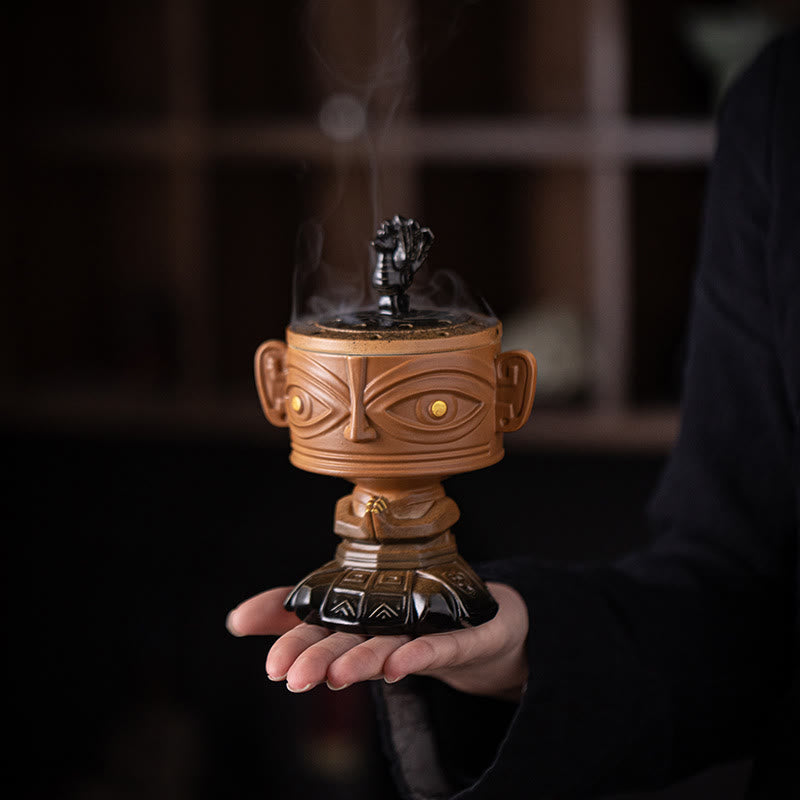 Brûleur d'encens en céramique Sanxingdui pour la méditation et l'harmonie