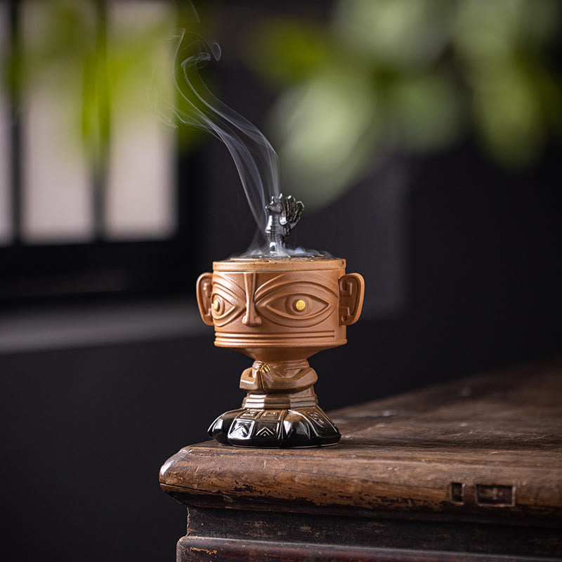 Brûleur d'encens en céramique Sanxingdui pour la méditation et l'harmonie