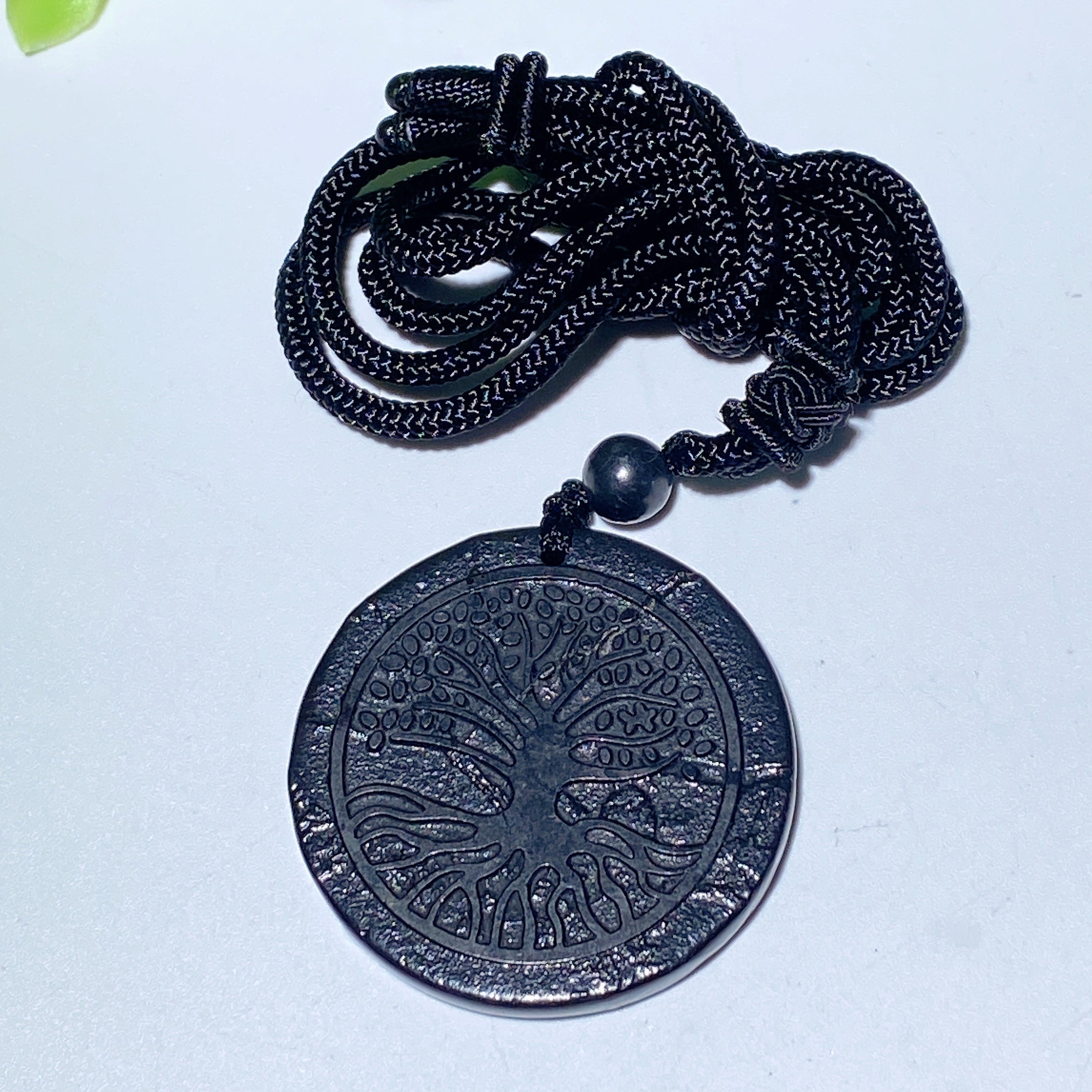 Schungite Spiritual Protection Necklace Round Cross Point 35mm