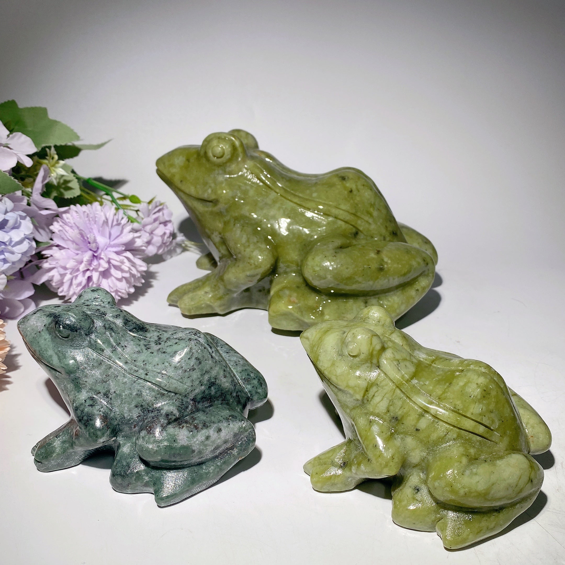 Serpentine & Jade Frog Figurines 4.5-8.7 Inch Decorative Collectibles
