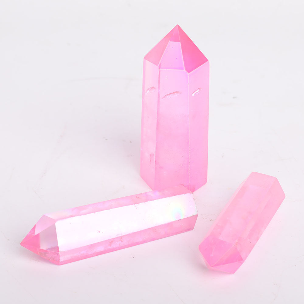 Lot de 3 pointes de cristal Aura Pink Angel de 2,5 à 3,2 pouces