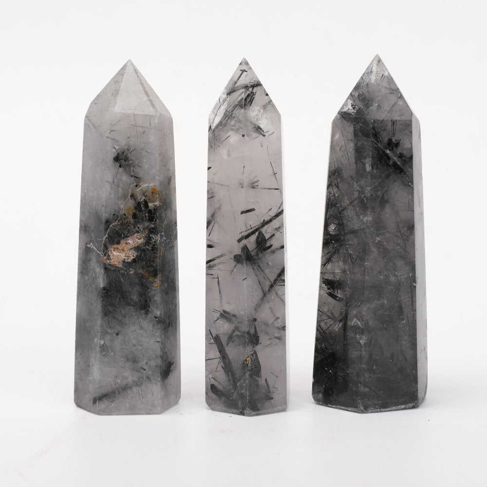 Set of 3 Black Tourmaline Crystal Points 3.0 to 3.5 Inches