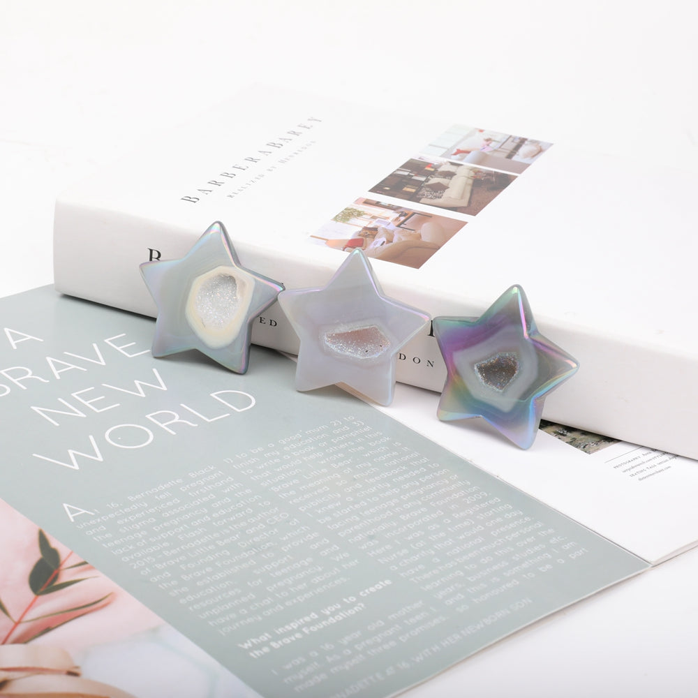 Lot de 3 étoiles en cristal d'agate druzy de 5 cm