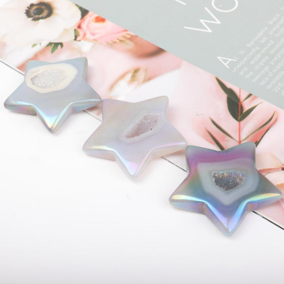 Lot de 3 étoiles en cristal d'agate druzy de 5 cm