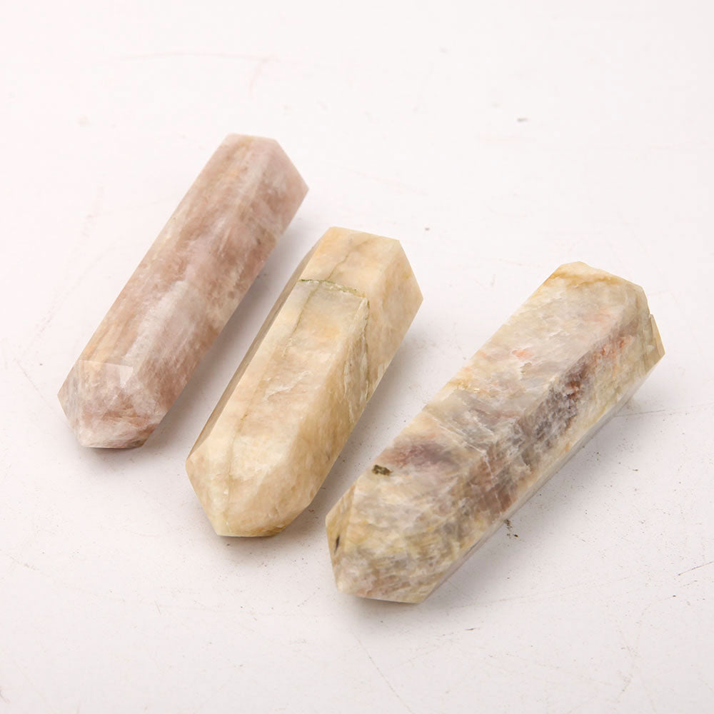 Lot de 3 pointes de cristal de pierre de lune pêche, pierres de guérison de 3 à 4 pouces