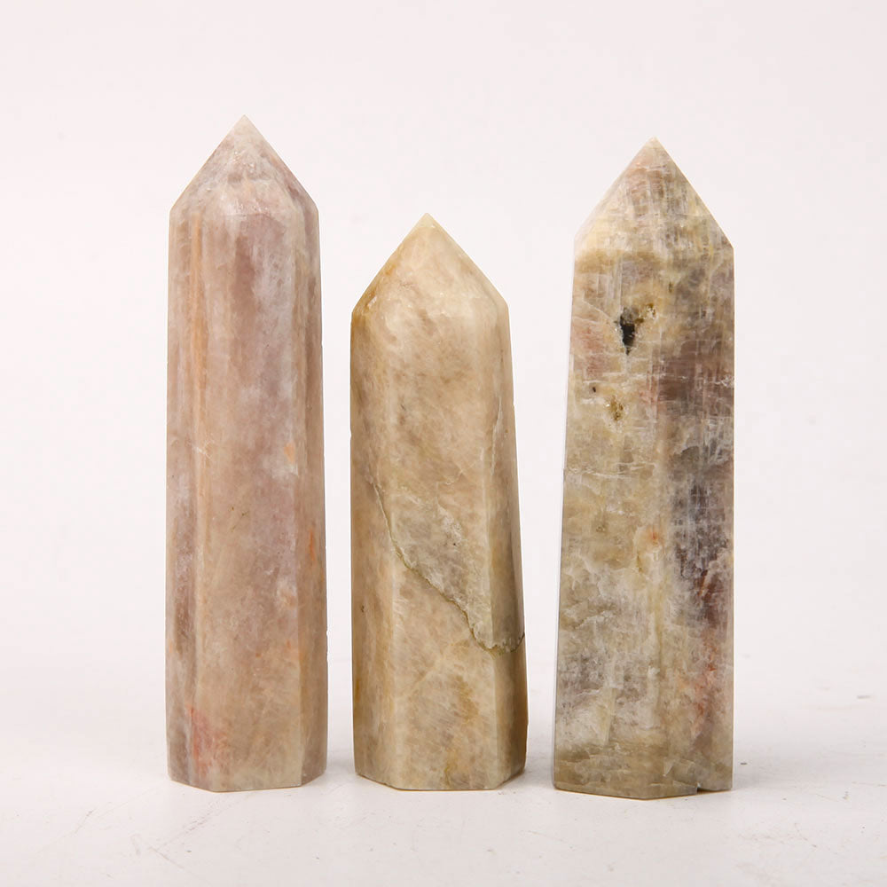 Lot de 3 pointes de cristal de pierre de lune pêche, pierres de guérison de 3 à 4 pouces