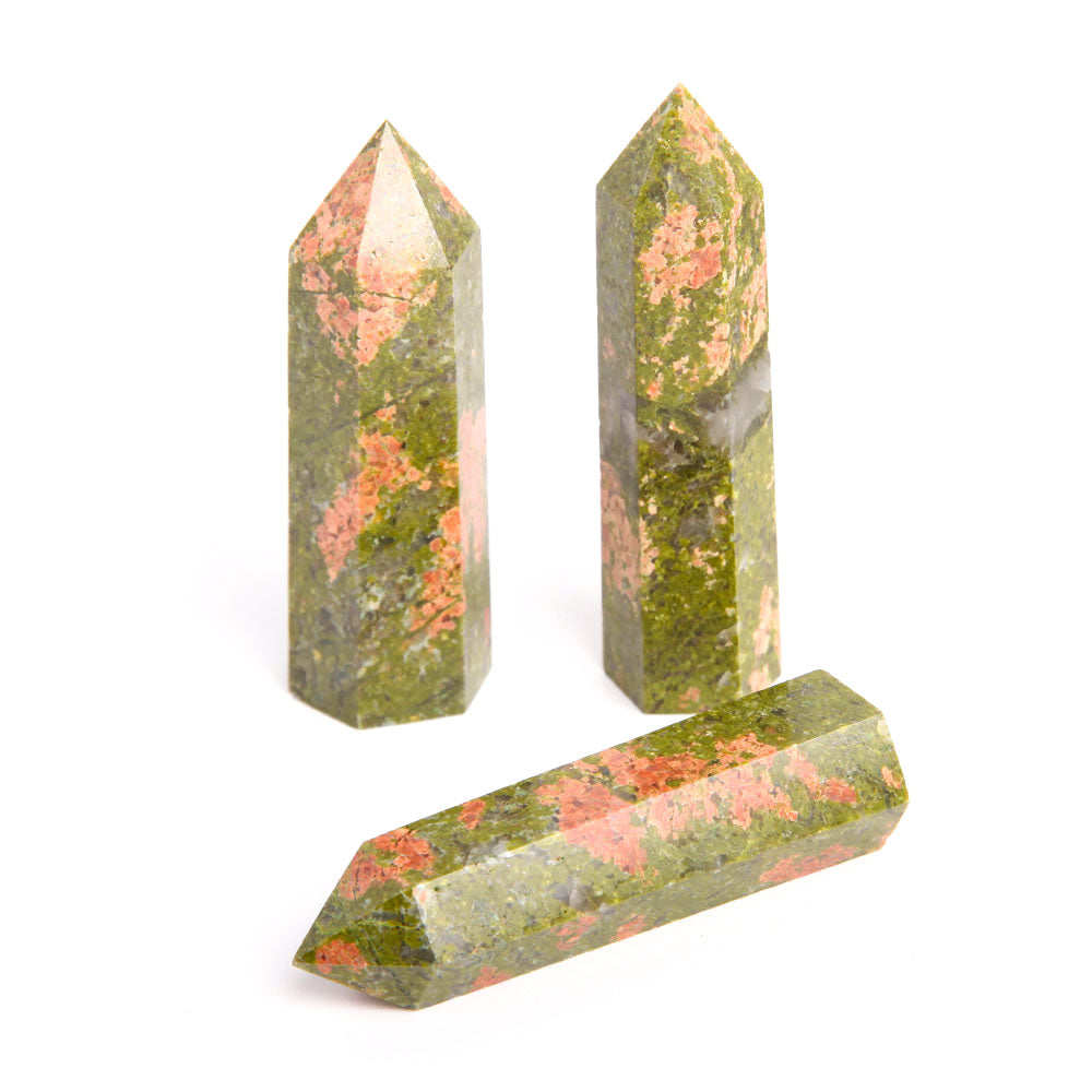 Ensemble de 3 pointes de cristal d'unakite polies de 2,7 pouces
