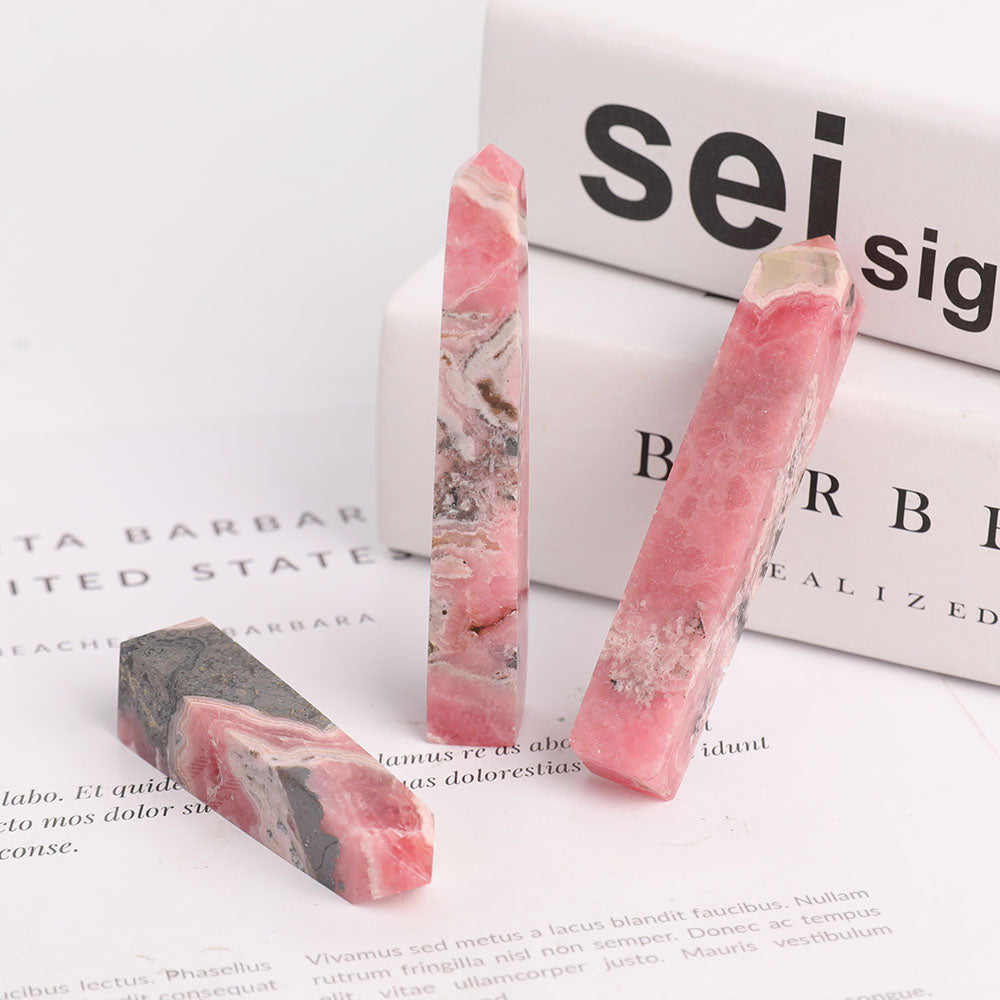 Lot de 3 baguettes de guérison en cristal de rhodochrosite de 2,5 à 3,5 pouces