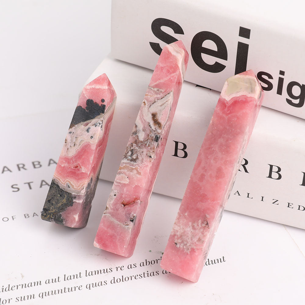 Lot de 3 baguettes de guérison en cristal de rhodochrosite de 2,5 à 3,5 pouces