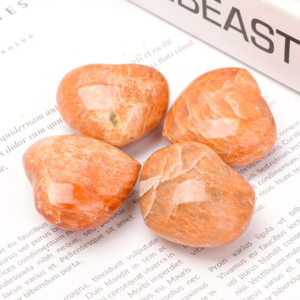 Lot de 4 pierres de paume en forme de cœur en pierre de lune pêche