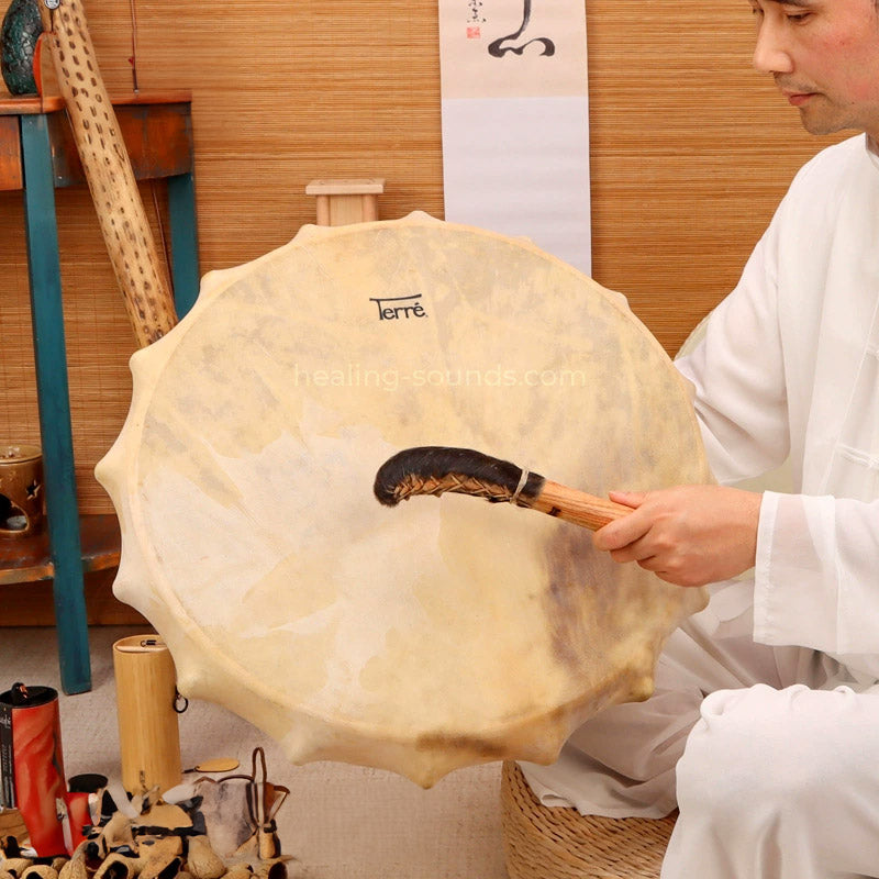 Tambour à cadre chamanique Yakut fait main de 22,5 pouces