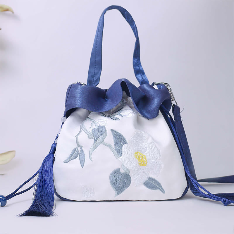 Sac fourre-tout en soie | Sac de yoga brodé à fleurs 20 cm
